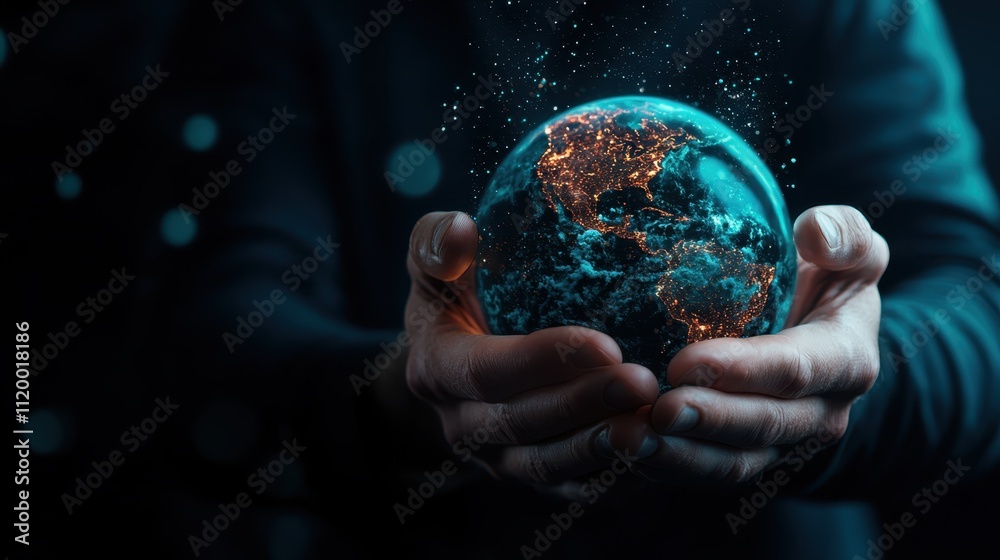 The image portrays hands gently cradling a luminous Earth against a dark backdrop, evoking a sense of care, responsibility, and the fragility of our planet. The image portrays hands gently cradling a luminous Earth against a dark backdrop, evoking a sense of care, responsibility, and the fragility of our planet.