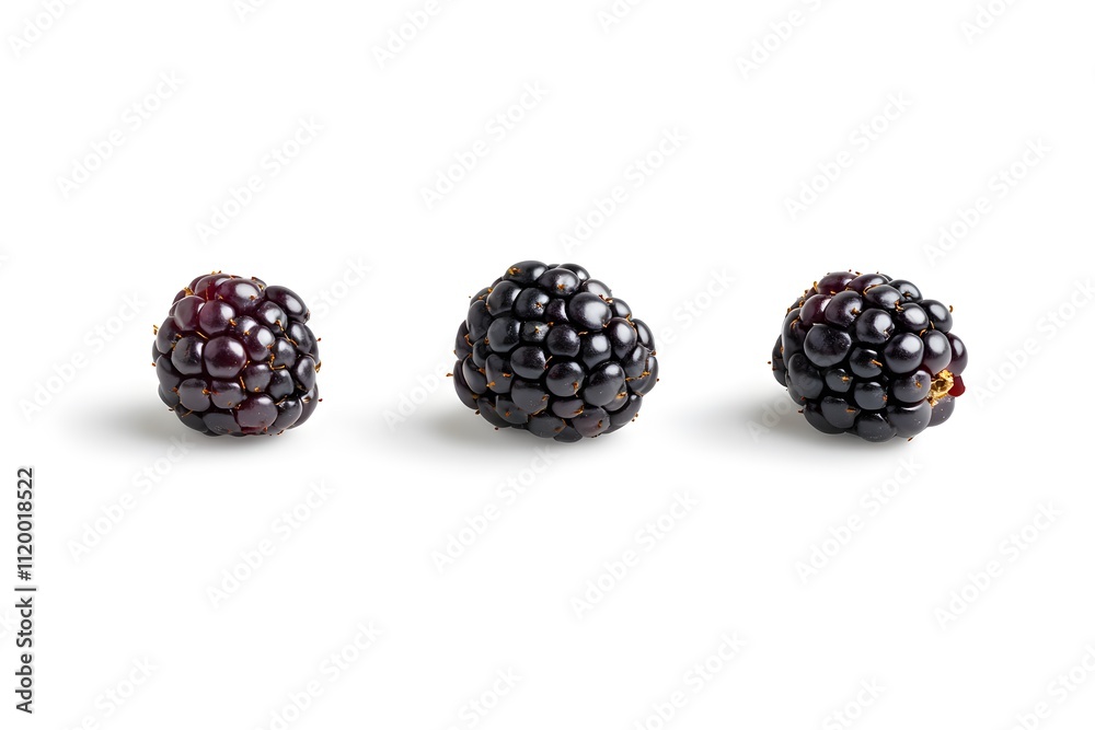 Three Blackberries on a White Background Three Blackberries on a White Background