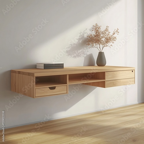 Minimalist and Stylish Wooden Shelving Unit with Decor Accents in Modern Living Room