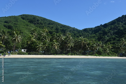 The turquoise Pacific Ocean around the paradise beaches and islands of Fiji photo