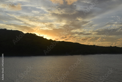 Sunset over a paradise island in Fiji, Pacific Ocean photo