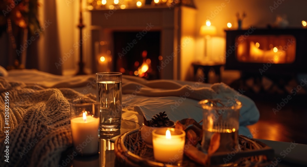 Cozy Nightstand Decor with Candlelight in a Luxurious Hotel Ambiance Cozy Nightstand Decor with Candlelight in a Luxurious Hotel Ambiance