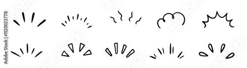 Doodle shine sunburst sparkle ray elements Hand drawn pop surprise line frame for title headline.