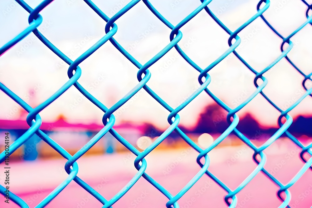Vibrant Blue Chain Link Fence Abstract Background Outdoor Scene Vibrant Blue Chain Link Fence Abstract Background Outdoor Scene