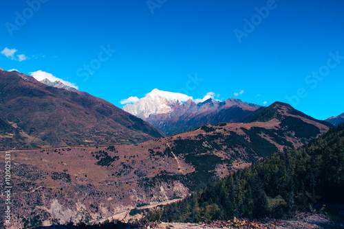 Drone aerial photography flying Landscape of Changping Valley, Siguniang National Park in western Sichuan of China.