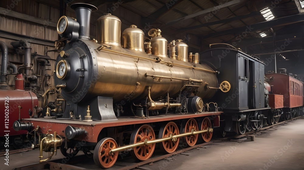 Fototapeta premium Historical Steam Train Displayed in a Railway Museum