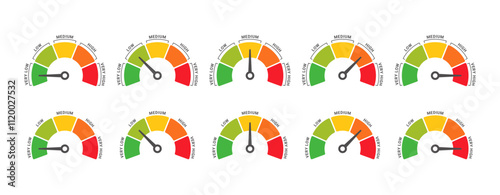 Diagram Scale Meter or Rating Meter with 5 Options and Editable Text for Business Presentation, Poster, Banner and Booklet.