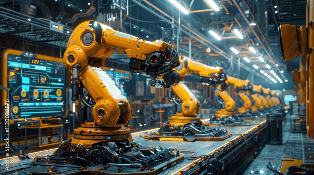 Futuristic Factory Automated Robotic Assembly Line Industrial Technology Futuristic Factory Automated Robotic Assembly Line Industrial Technology