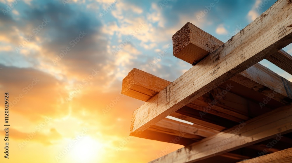 A stack of wooden beams is silhouetted against a stunning sunrise, creating a warm and rustic scene of construction elements in nature's glow. A stack of wooden beams is silhouetted against a stunning sunrise, creating a warm and rustic scene of construction elements in nature's glow.