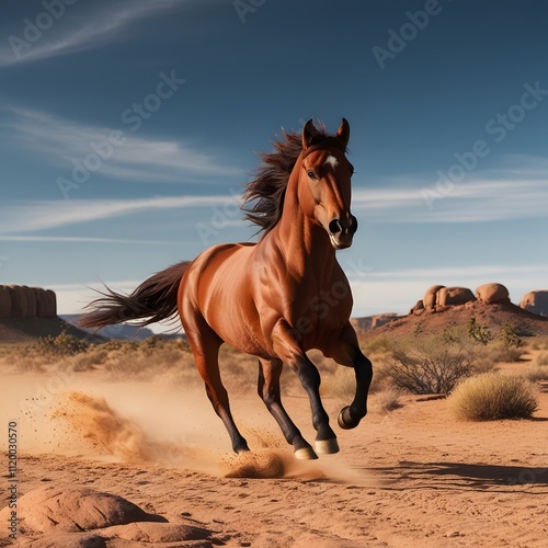 Graceful Horse Running with Flowing Mane, generative AI
