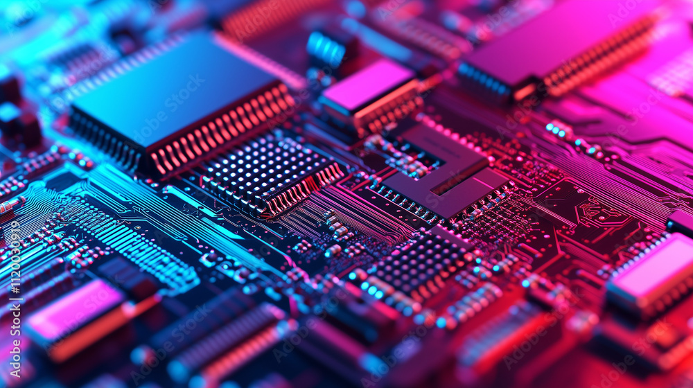 Obraz premium Circuit components meticulously arranged on a development board, showcasing innovation and precision in electronic engineering, where every element plays a crucial role in creating functional technolo