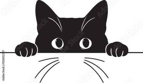 Cat peeking over a minimalist line vector black silhouette