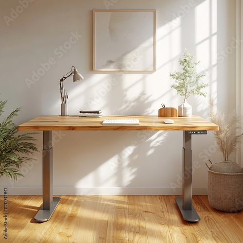 Cozy and Bright Home Workspace with Wooden Desk and Laptop