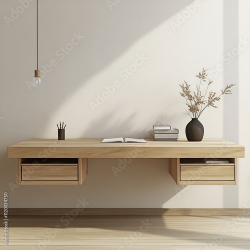 Cozy Minimal Home Interior with Floating Wooden Shelves and Decor Details