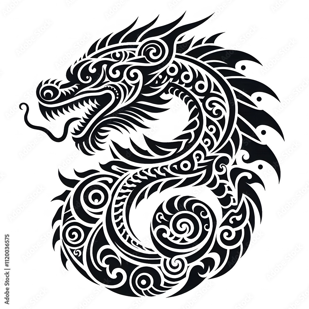 AI Generate of Dragon Shape in Samoan Art style isolated in white AI Generate of Dragon Shape in Samoan Art style isolated in white