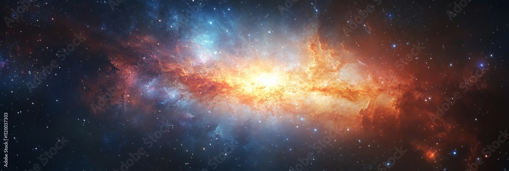 Fototapeta premium Cosmic Nebula: A Celestial Tapestry of Fiery Hues and Stellar Dust