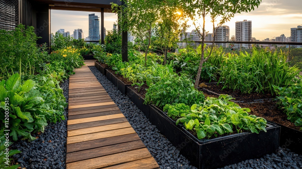 Urban rooftop garden transformationsustainable green space with composting and recycling in cityscape nature's vibrance elevated perspective Urban rooftop garden transformationsustainable green space with composting and recycling in cityscape nature's vibrance elevated perspective