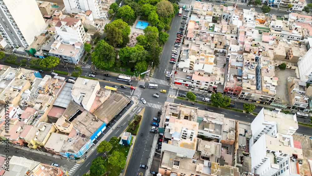 Crossing of streets with light traffic in a district in the city of lima Crossing of streets with light traffic in a district in the city of lima