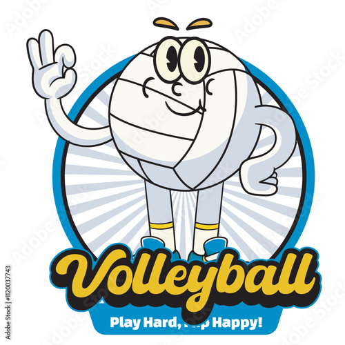 Vector Illustration of Volleyball's Ball Mascot with Retro Mascot Illustration Available for Logo Badge