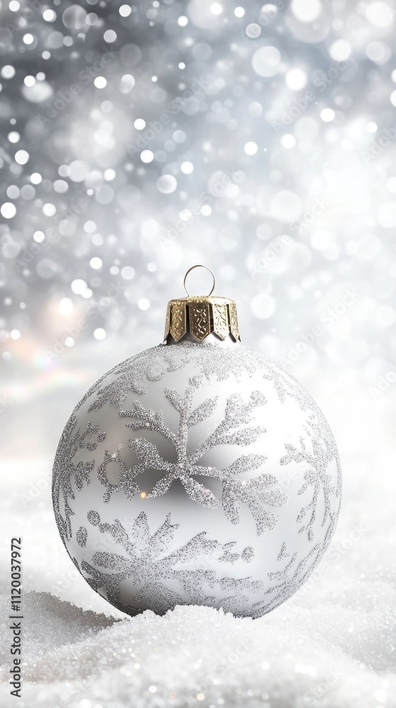 luxury Christmas ball on white snowing magic winter background luxury Christmas ball on white snowing magic winter background