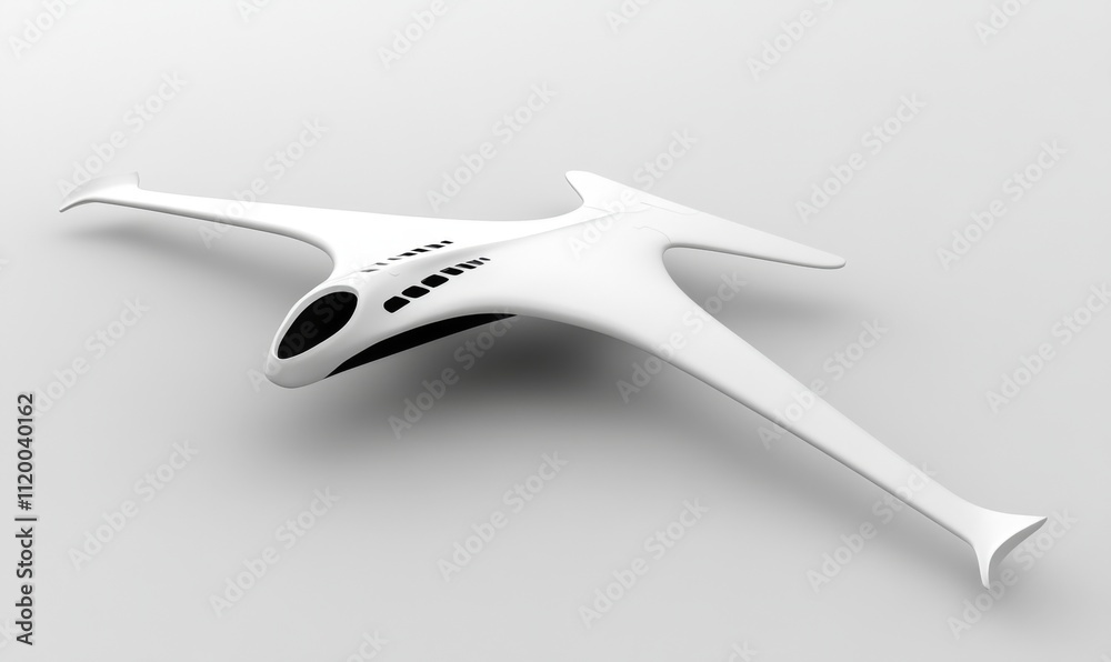 3D Rendering of Flying Drone with White Body, Angled View Against Studio Background. 3D Rendering of Flying Drone with White Body, Angled View Against Studio Background.