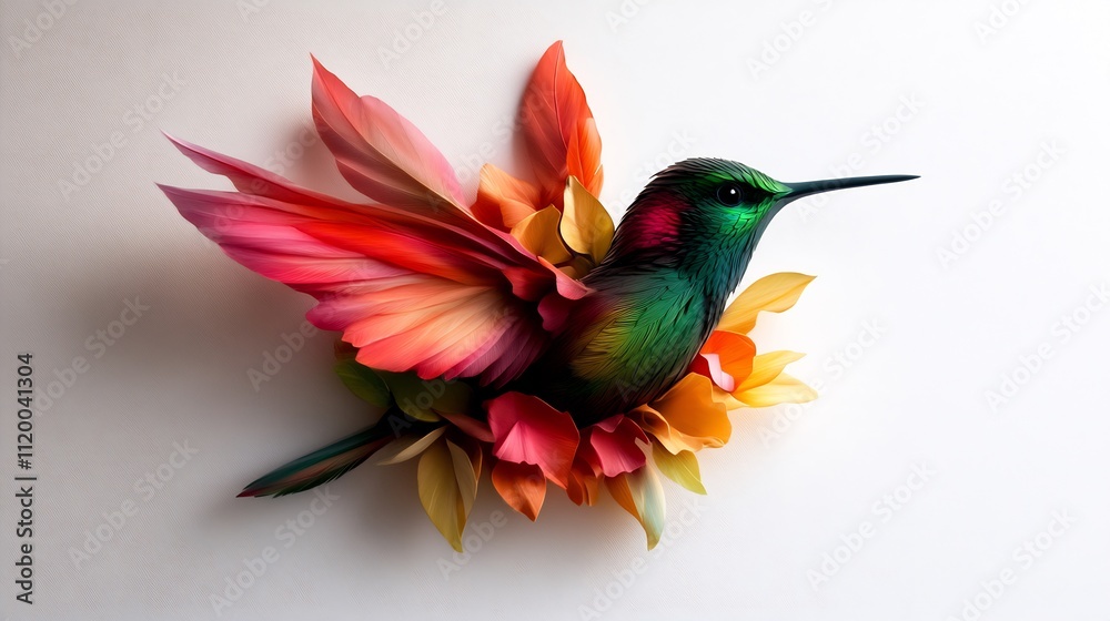 Hummingbird Amidst Vibrant Blooms: A Symphony of Color and Nature's Artistry