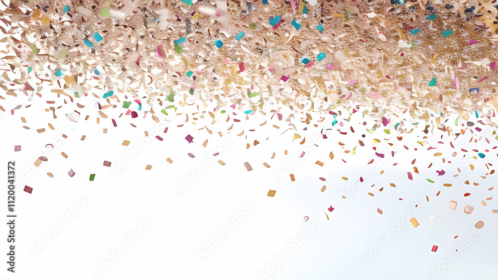 Fototapeta premium Colorful Confetti Falling Against a White Background