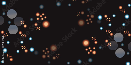 blurred yellow and cyan glow sparks from neon lights with blank spot on black backgound