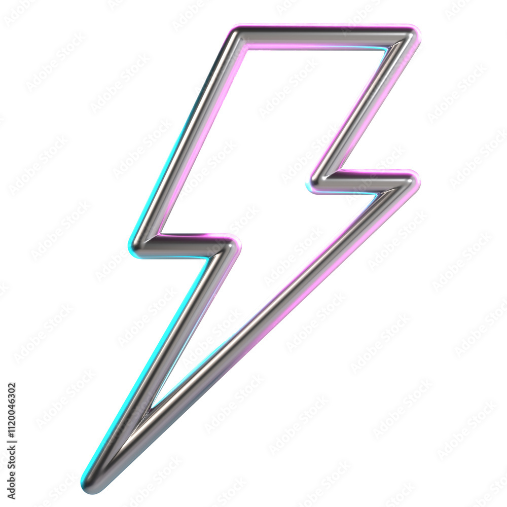 3D Metallic Neon Lightning Bolt Outline illustration 3D Metallic Neon Lightning Bolt Outline illustration