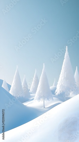 White snow background with small white Christmas trees, simple vector art
