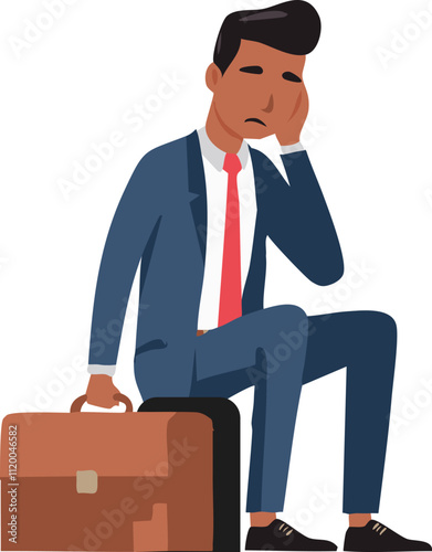Flat Artwork of Jobless Man Reflecting Life Challenges
