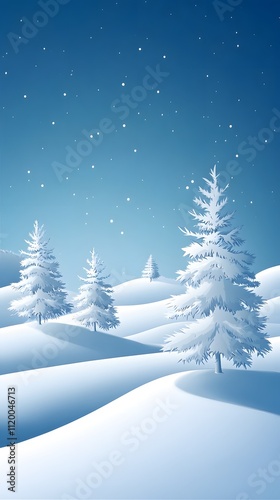 White snow background with small white Christmas trees, simple vector art