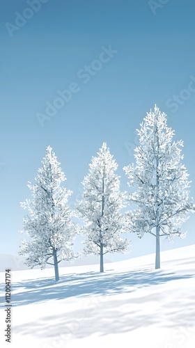 White snow background with small white Christmas trees, simple vector art