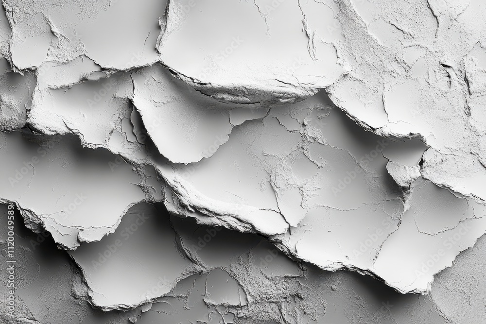 Obraz premium Abstract textured layers of white material resembling cracked plaster or paint.