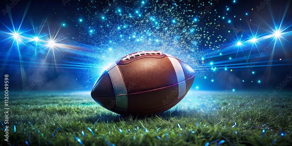 Dramatic Spotlight on a Football on a Field Dramatic Spotlight on a Football on a Field