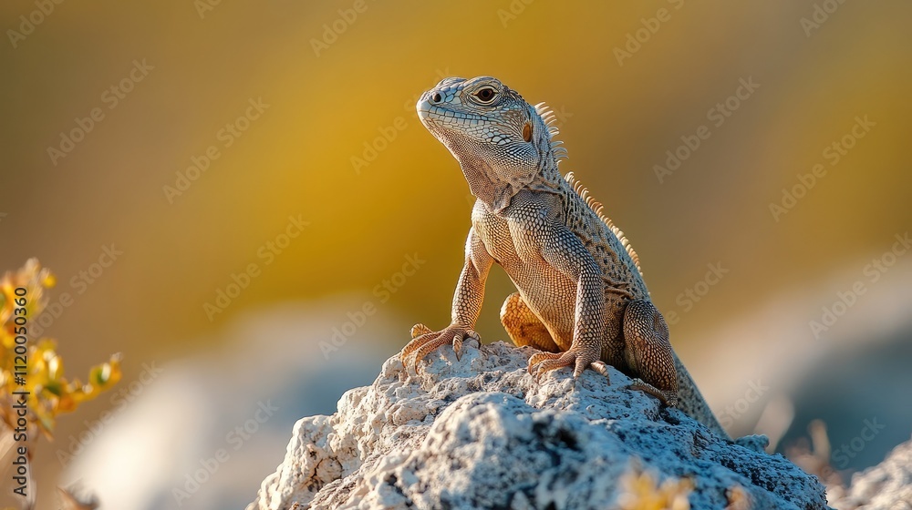 Albino iguana resting on a rock, enjoying warm sunlight Albino iguana resting on a rock, enjoying warm sunlight