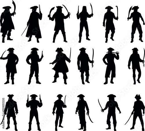 Set of 18 Male Pirate Silhouettes