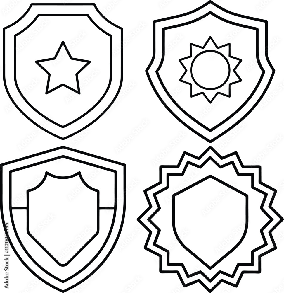 A Set Of Shield logos With A Star On The Top. A Set Of Shield logos With A Star On The Top.