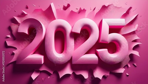 Creative pink tear away graphic presenting the bold number 2025 in modern style. Generative AI