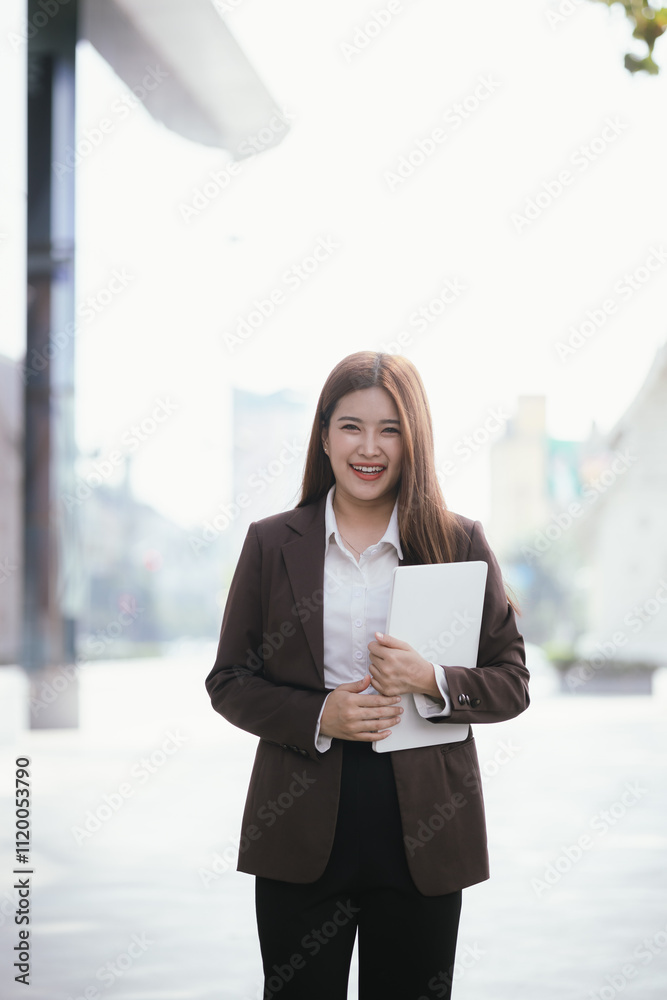 A casually dressed Asian businesswoman sips coffee while playing with her mobile phone outdoors. She smiles confidently and represents the new generation of entrepreneurs. A casually dressed Asian businesswoman sips coffee while playing with her mobile phone outdoors. She smiles confidently and represents the new generation of entrepreneurs.