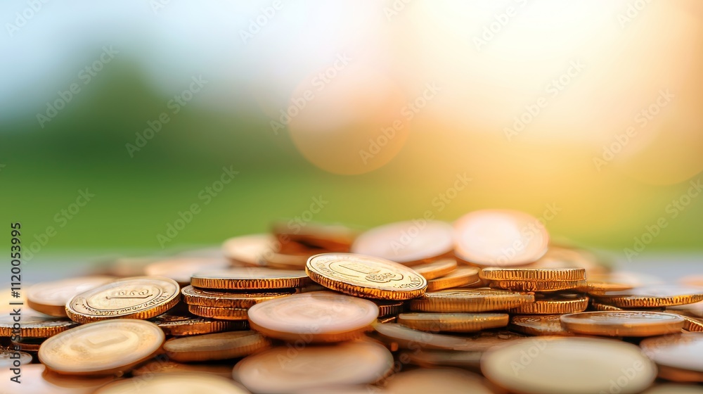Wealth Accumulation Through Golden Coins Stacked Outdoor Environment Photography Financial Prosperity Concept Wealth Accumulation Through Golden Coins Stacked Outdoor Environment Photography Financial Prosperity Concept