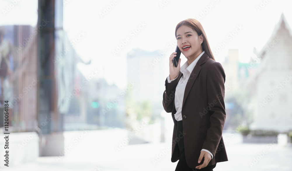 A casually dressed Asian businesswoman sips coffee while playing with her mobile phone outdoors. She smiles confidently and represents the new generation of entrepreneurs. A casually dressed Asian businesswoman sips coffee while playing with her mobile phone outdoors. She smiles confidently and represents the new generation of entrepreneurs.