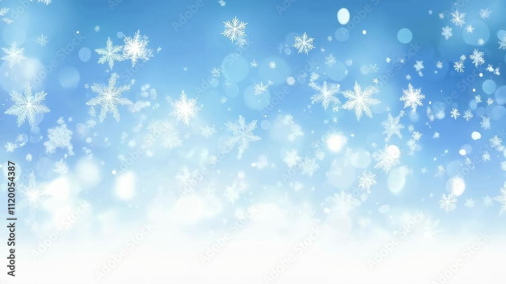 A dazzling display of twinkling snowflakes drifts gently through a vibrant blue backdrop, creating a magical and festive ambiance perfect for winter celebrations A dazzling display of twinkling snowflakes drifts gently through a vibrant blue backdrop, creating a magical and festive ambiance perfect for winter celebrations