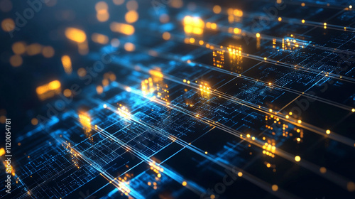 Wallpaper Mural Abstract digital background with glowing neon lines and cyberpunk elements, Hexagons pattern Geometric abstract background Torontodigital.ca