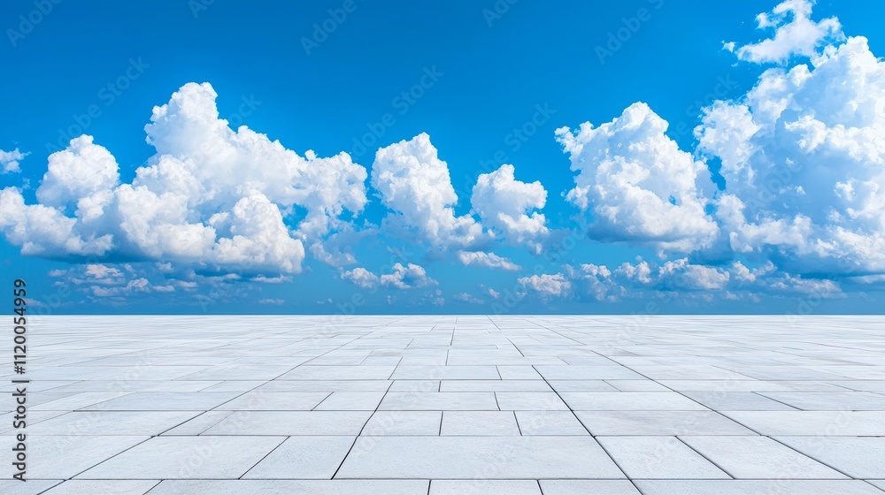Illustration of a Tiled Floor with Stormy Clouds Overhead Illustration of a Tiled Floor with Stormy Clouds Overhead