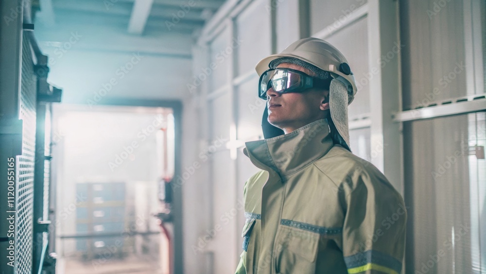 A worker in a protective environment wearing smart eyewear that not only provides safety features but also integrates a headsup display for enhanced visibility of critical data. A worker in a protective environment wearing smart eyewear that not only provides safety features but also integrates a headsup display for enhanced visibility of critical data.