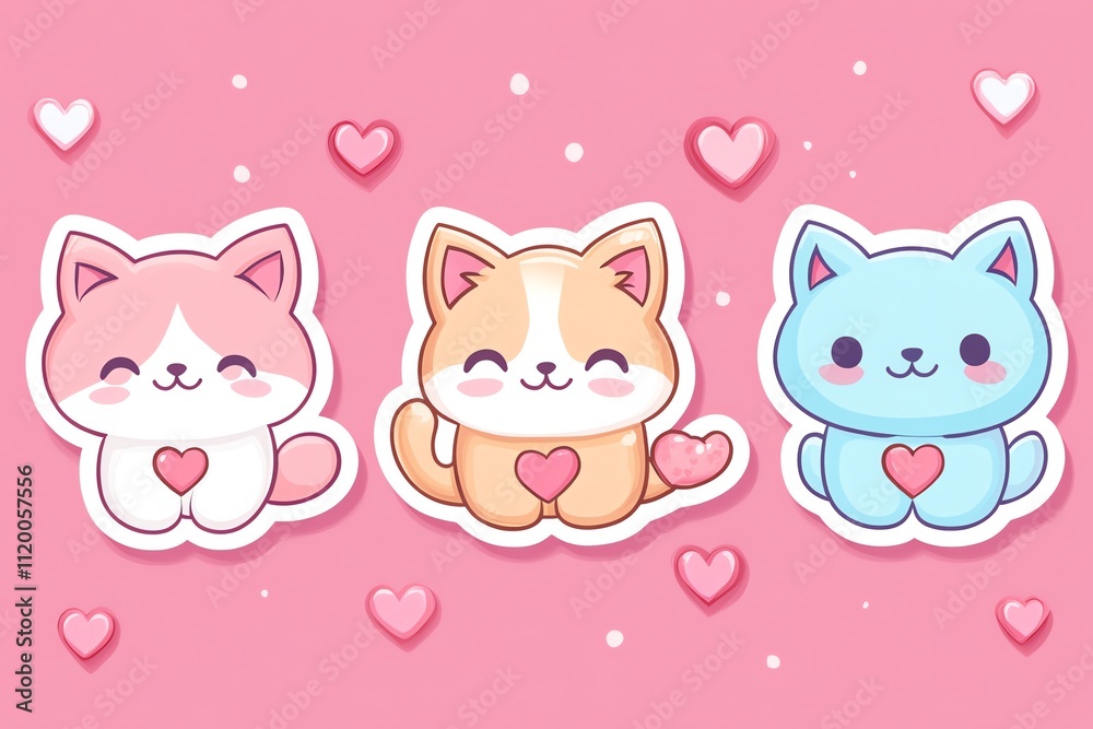 Cute Animal Love Illustrations for Stickers Cute Animal Love Illustrations for Stickers