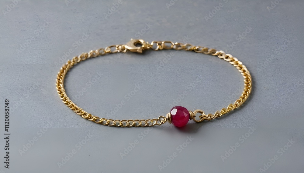 A thin gold bracelet with a ruby A thin gold bracelet with a ruby