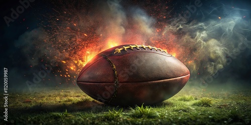 Dynamic Football on Field with Explosive Background