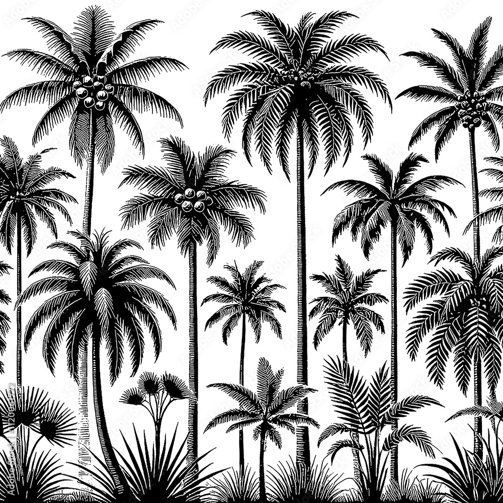 palm trees illustration and silhouette vector black and white palm trees illustration and silhouette vector black and white